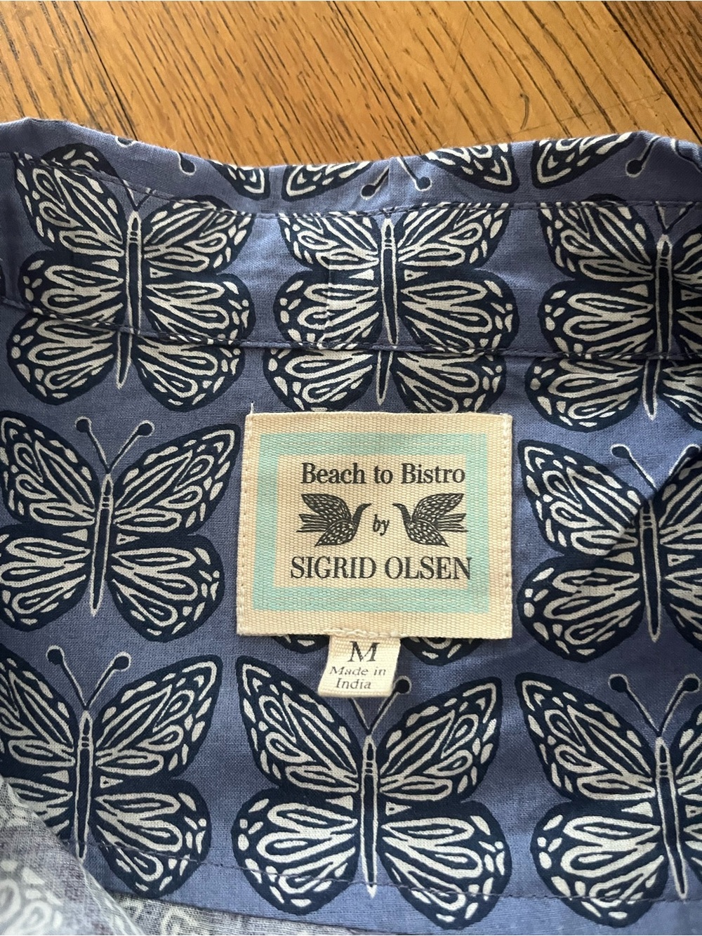 Sigrid Olsen Blue Butterfly Jacquard Button-Down Shirt - Picture 6 of 12